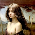 日本の田園風景をバックに明治時代をイメージした美少女の裸婦画 4枚目