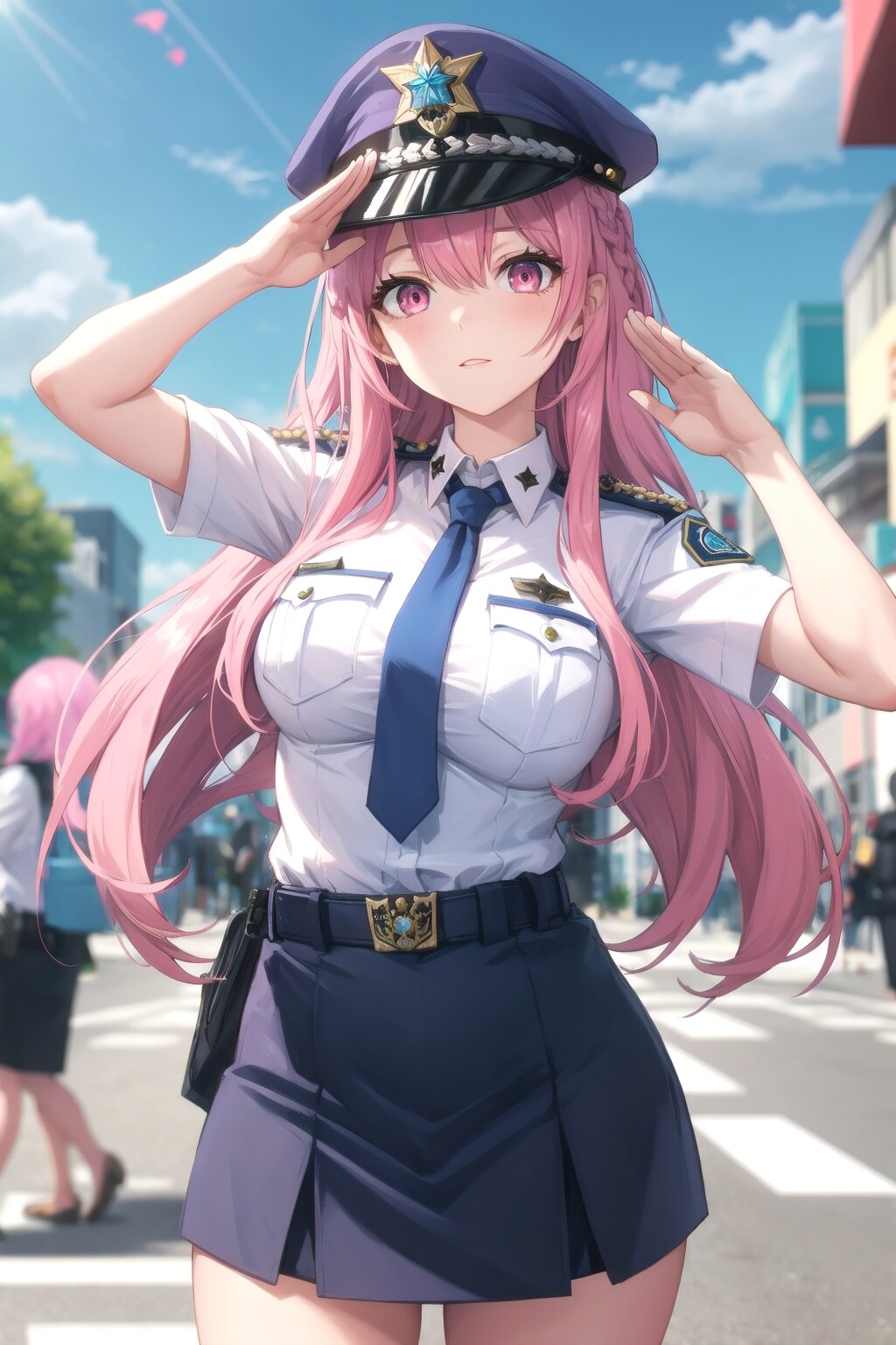 敬礼をするミニスカポリス