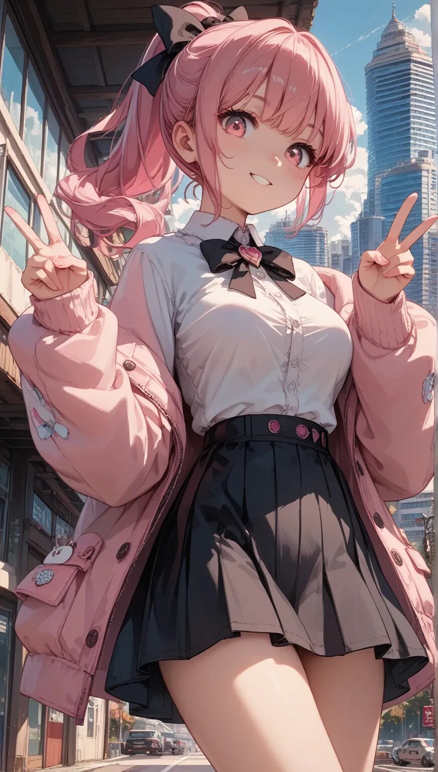 今日もお疲れ〜☆ 白シャツ✨ピンクポニテちゃん | の人気AIイラスト・グラビア