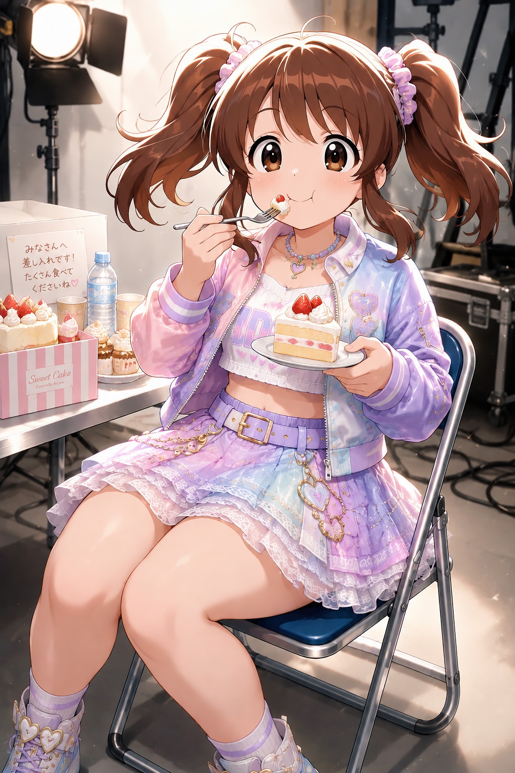 差し入れを頬張る女の子