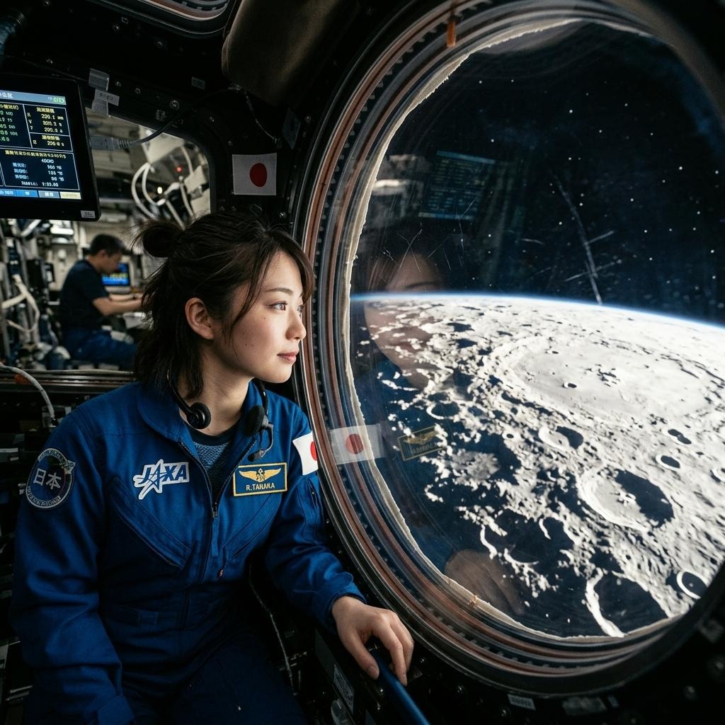 窓越しに見える月