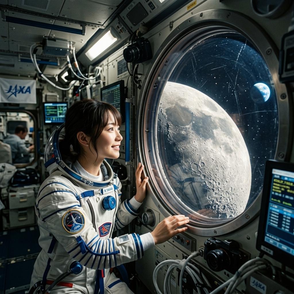 窓越しに見える月