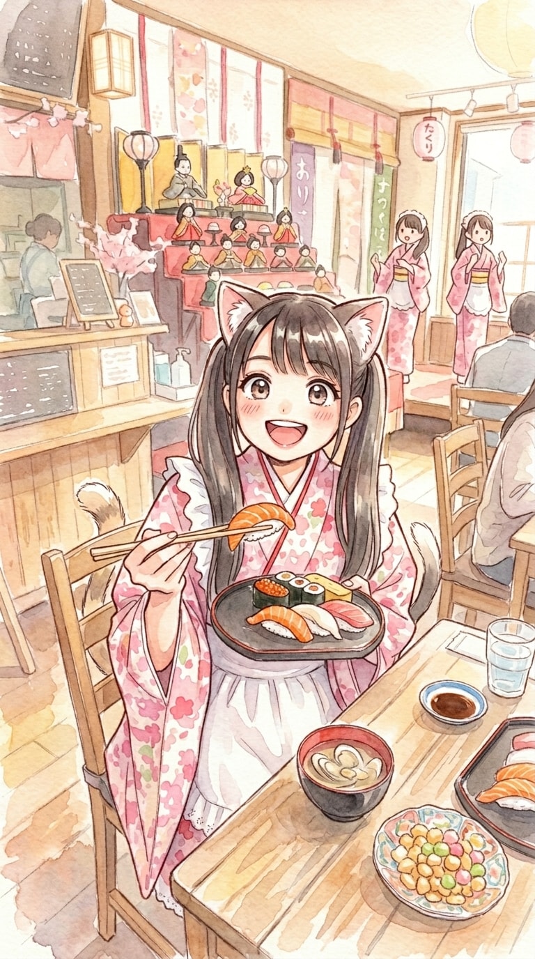 黒ツイにゃん。3月3日 #雛祭り #桃の節句 | の人気AIイラスト・グラビア