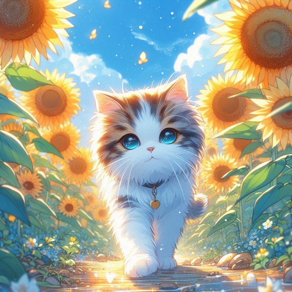 ひまわり畑と猫ちゃん