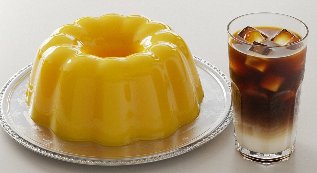 デザートの冷たいゼリーとアイス珈琲のセット