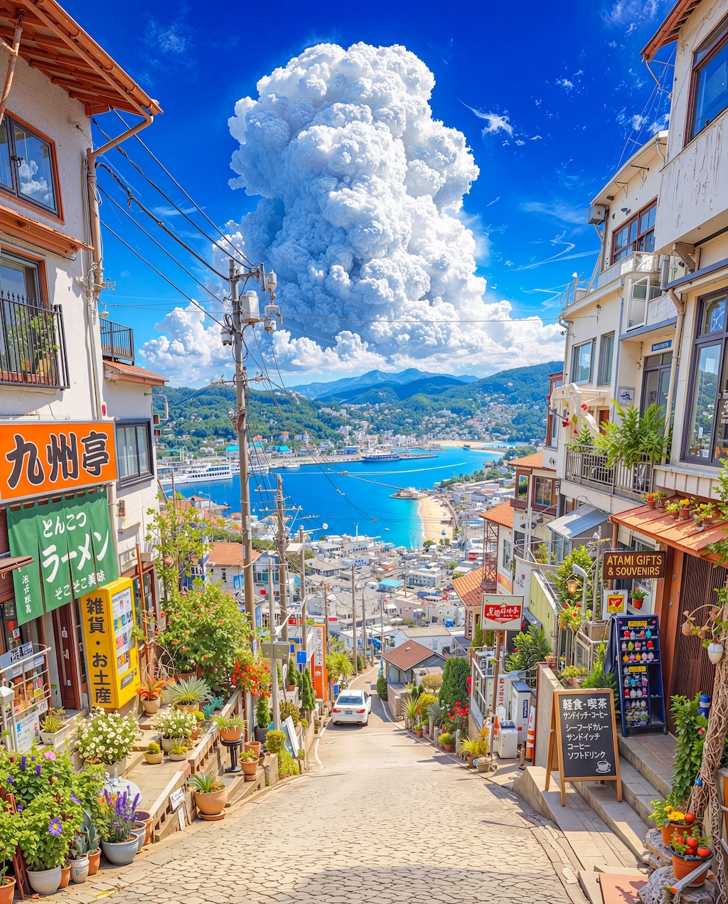 坂の下の青い海