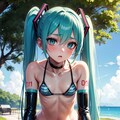 初音ミクです。021_ビキニで公園『…こんなところで無理、無理よ。』（イラスト風） 8枚目