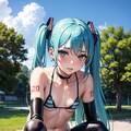 初音ミクです。021_ビキニで公園『…こんなところで無理、無理よ。』（イラスト風） 3枚目