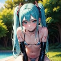 初音ミクです。021_ビキニで公園『…こんなところで無理、無理よ。』（イラスト風） 9枚目