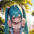 初音ミクです。021_ビキニで公園『…こんなところで無理、無理よ。』（イラスト風） 12枚目