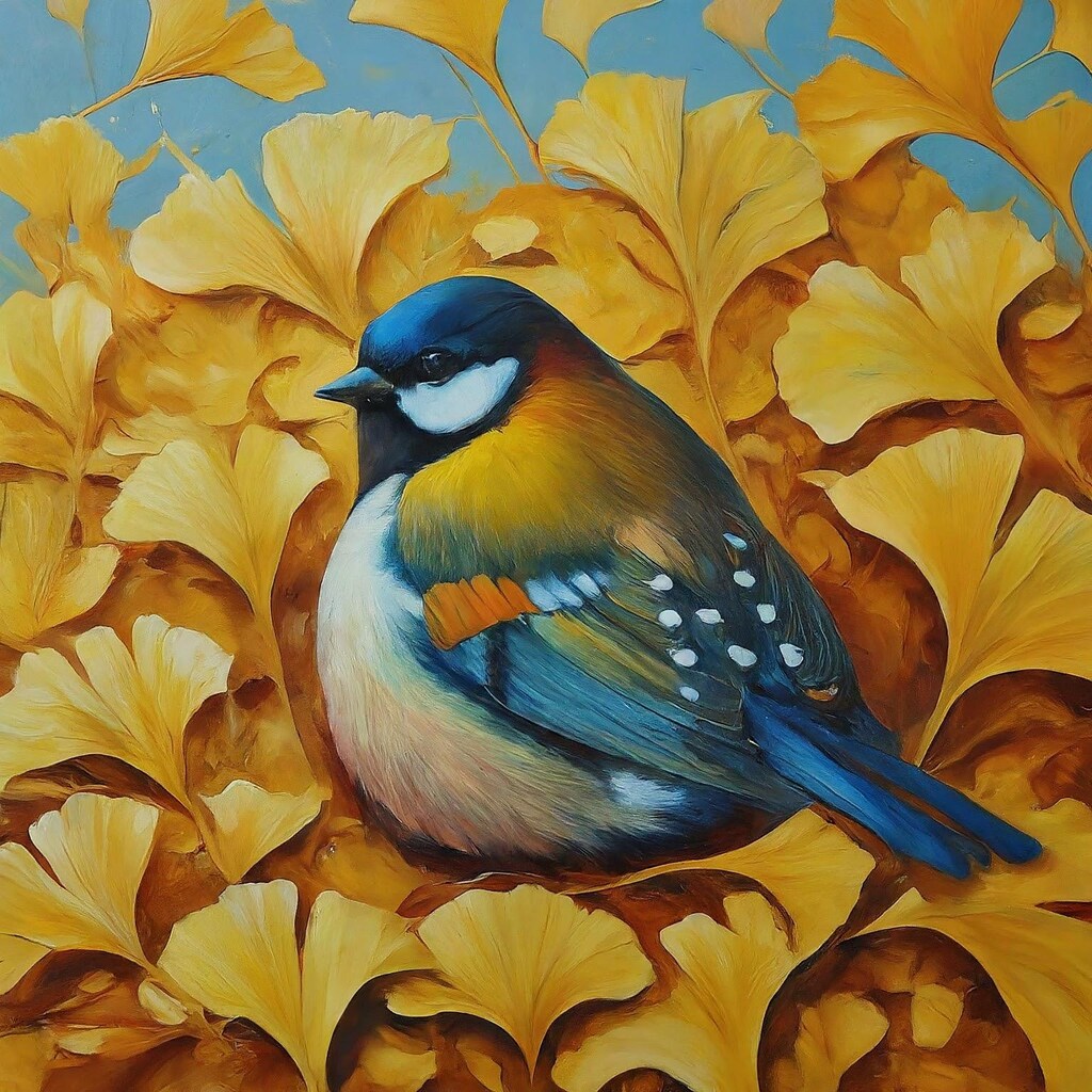 Bird in ginkgo leaves