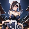 満月と黒髪美人 4枚目
