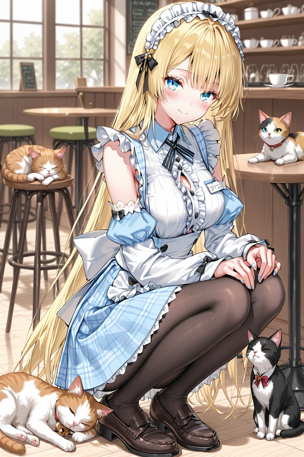 金髪　猫と一緒