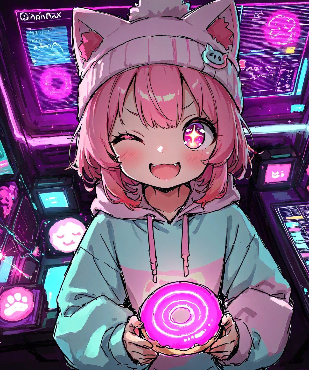 サイバーパンクドーナッツ作った娘 | の人気AIイラスト・グラビア