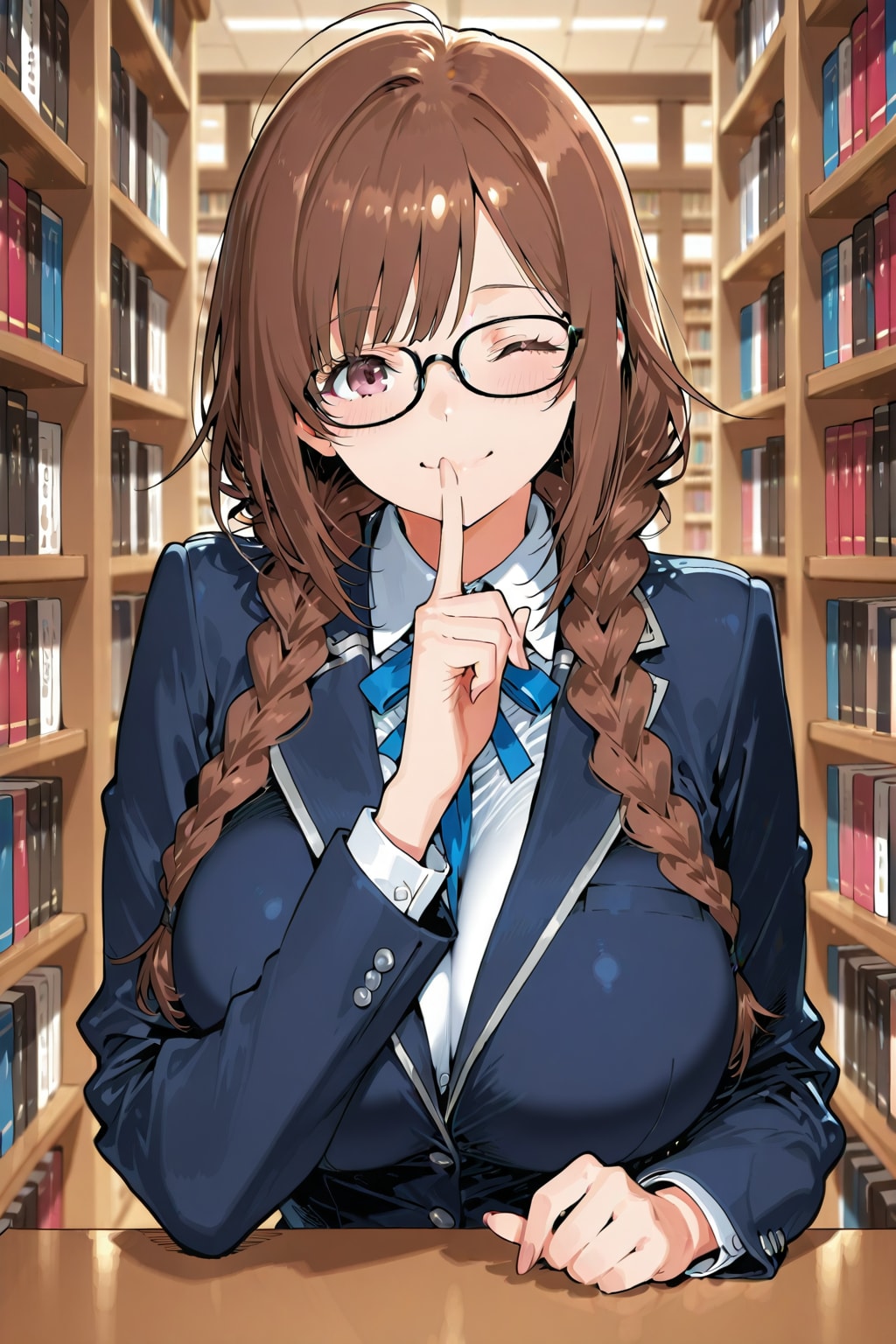 しー…図書館ではお静かに、ね？ | の人気AIイラスト・グラビア