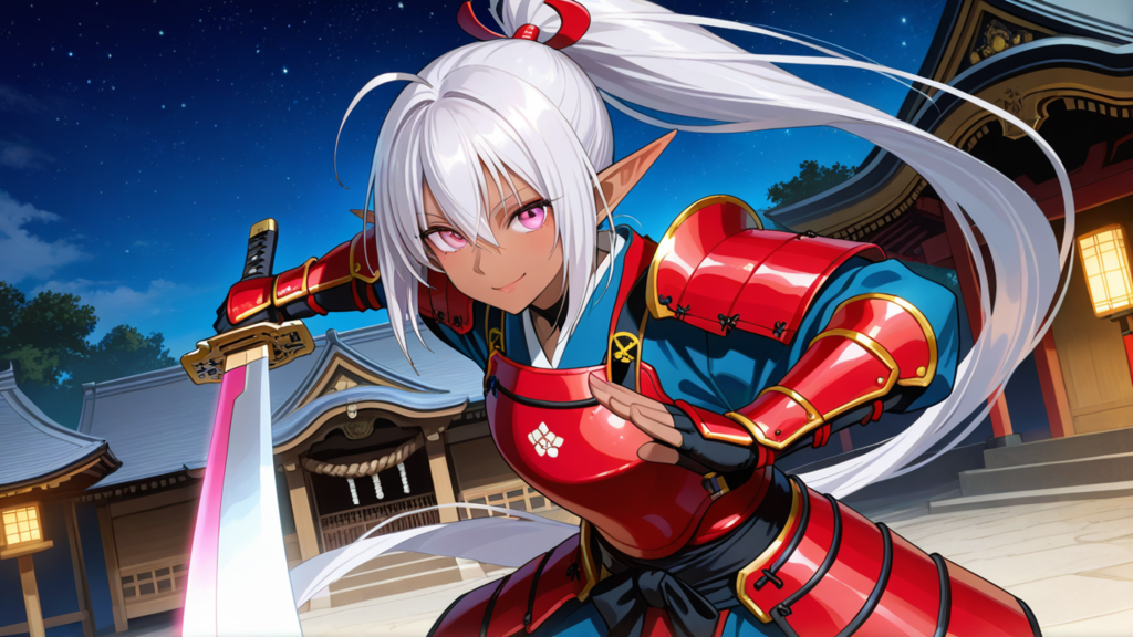 赤揃えのダークエルフ侍、星下を駆ける