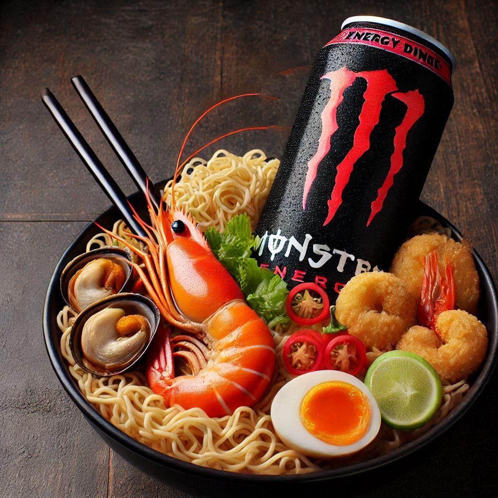 エナドリとseafood noodle