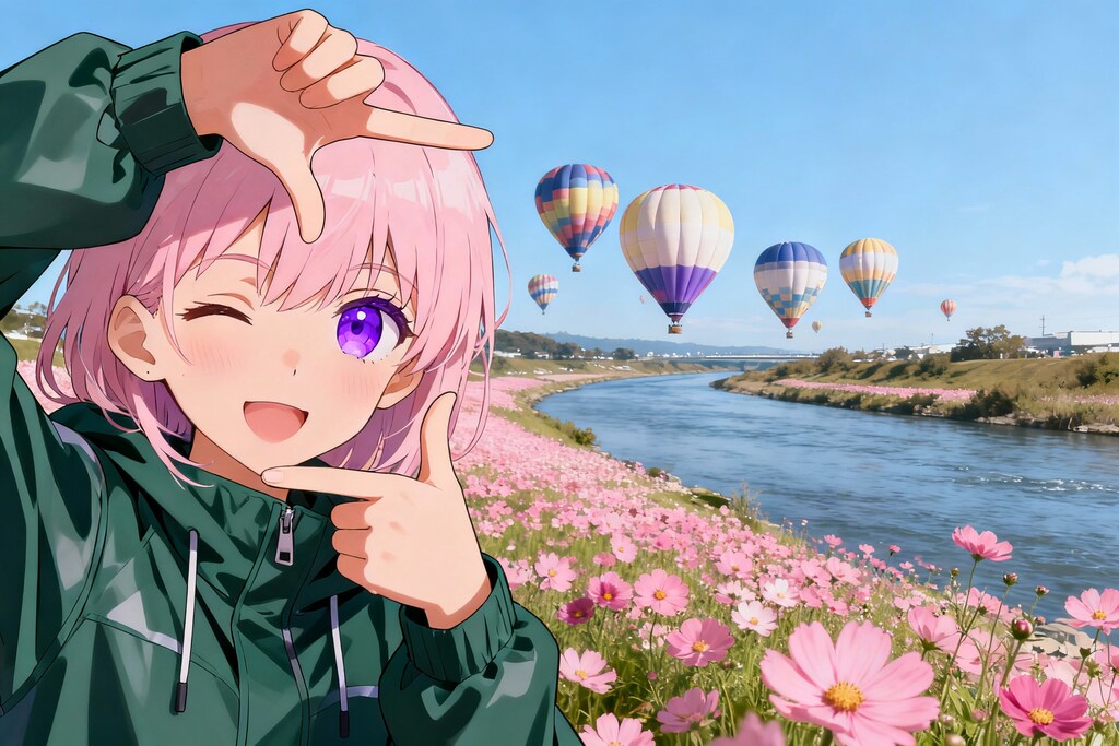 コスモスと熱気球