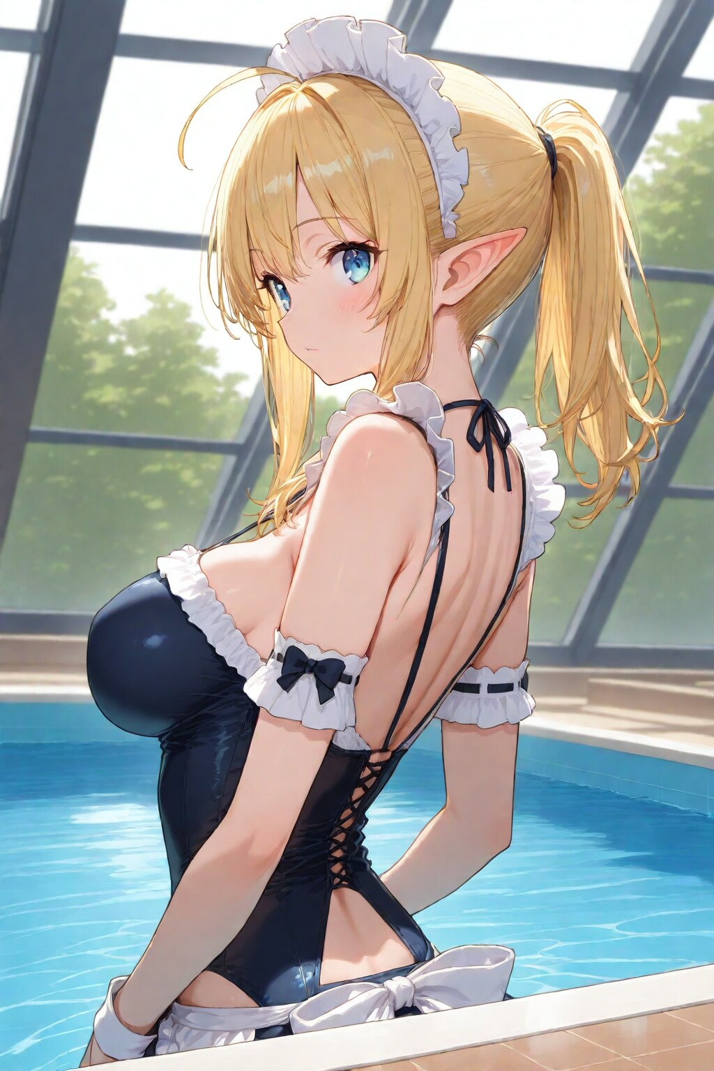 【習作】金髪ポニーテールの美少女エルフ　ー水着Ver.01ー