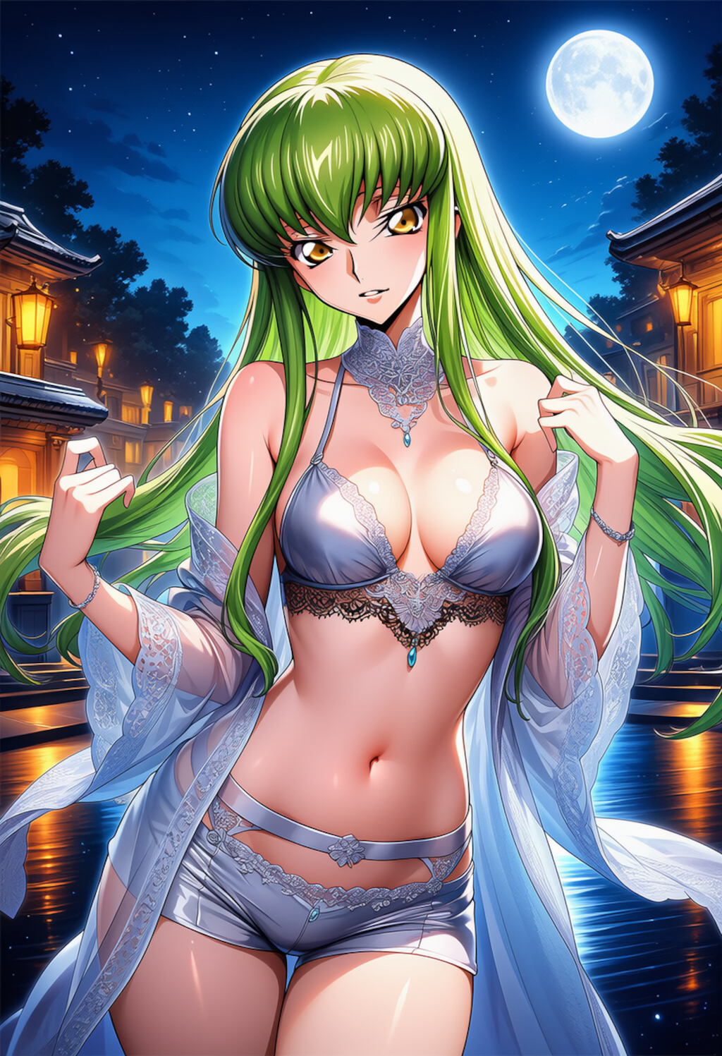 月灯りの広場に残る余韻 — Moonlit Plaza, Velvet Desire