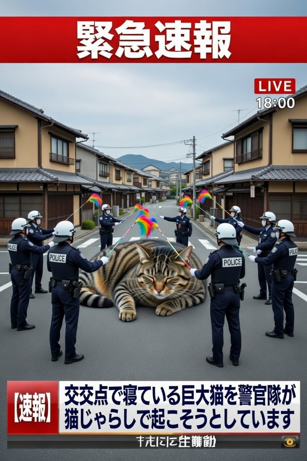 往来で寝ていて超邪魔な体長10mの猫