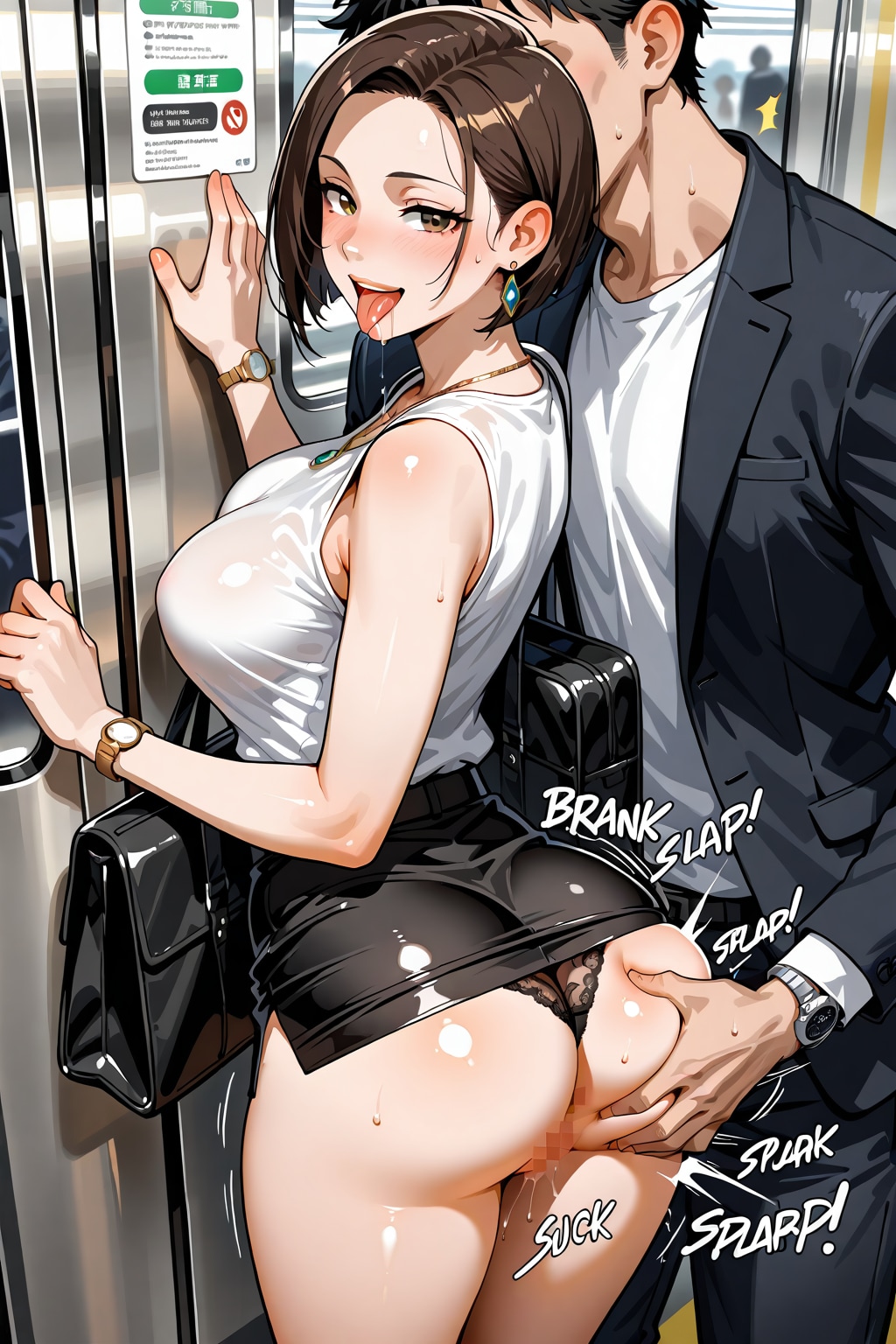 電車内で尻を痴漢されるOLのお姉さん