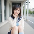 三角座りの女子(体育座り) 6枚目