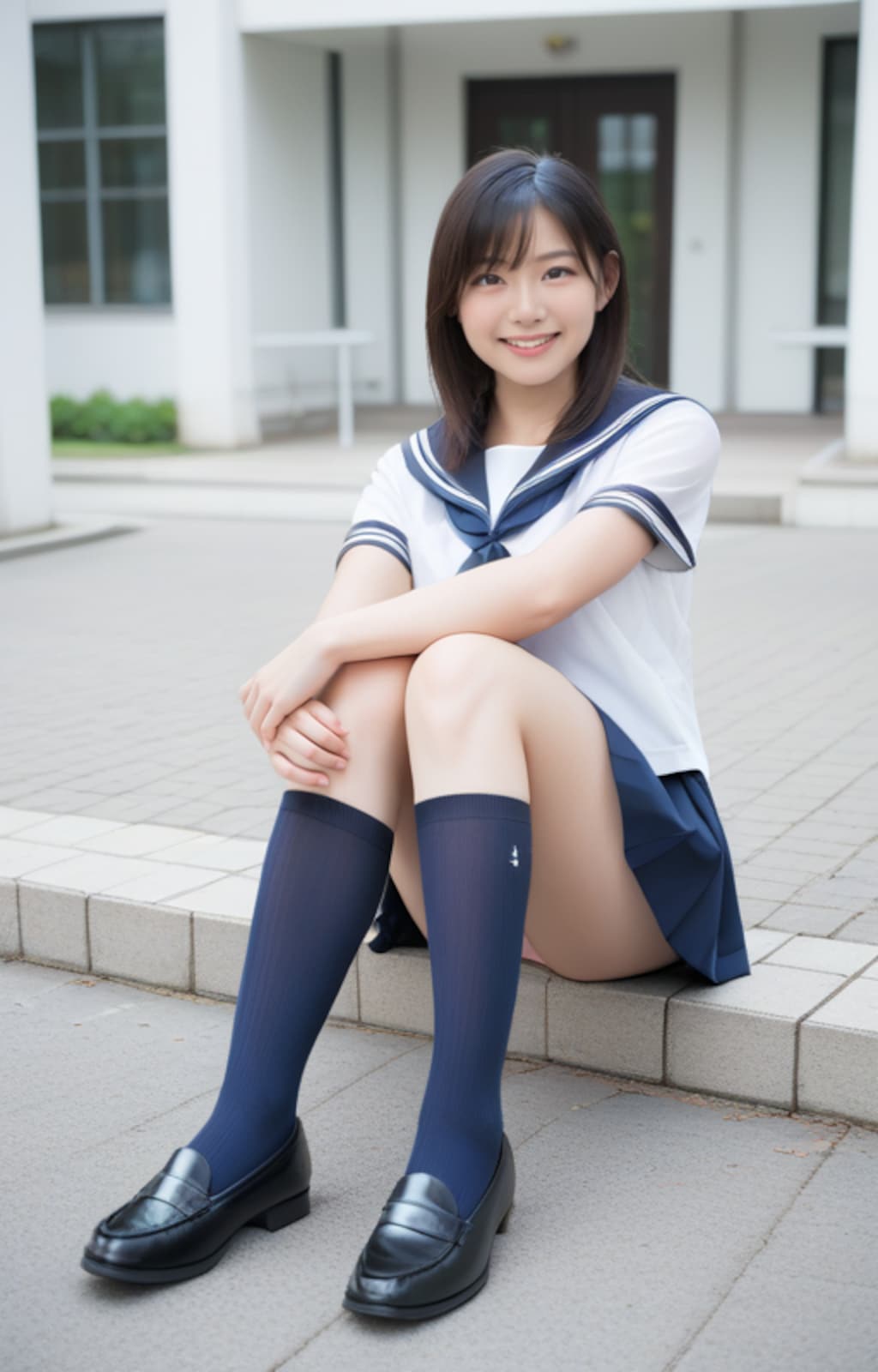 三角座りの女子(体育座り)