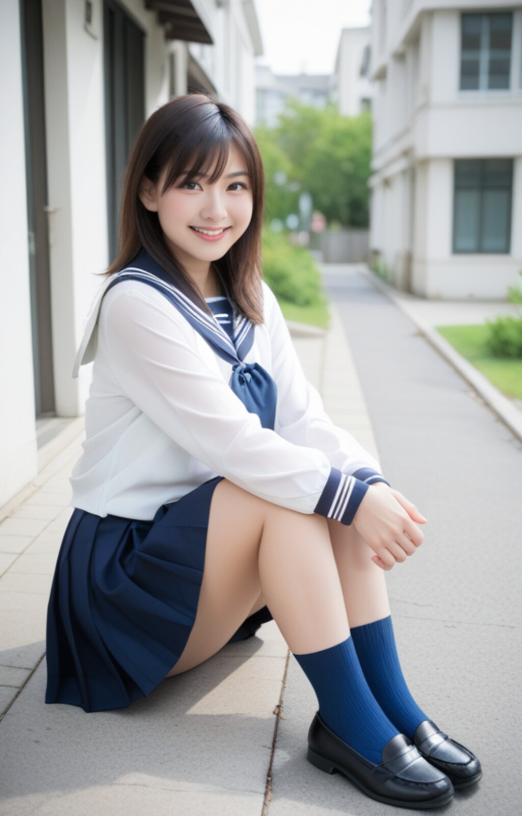 三角座りの女子(体育座り)