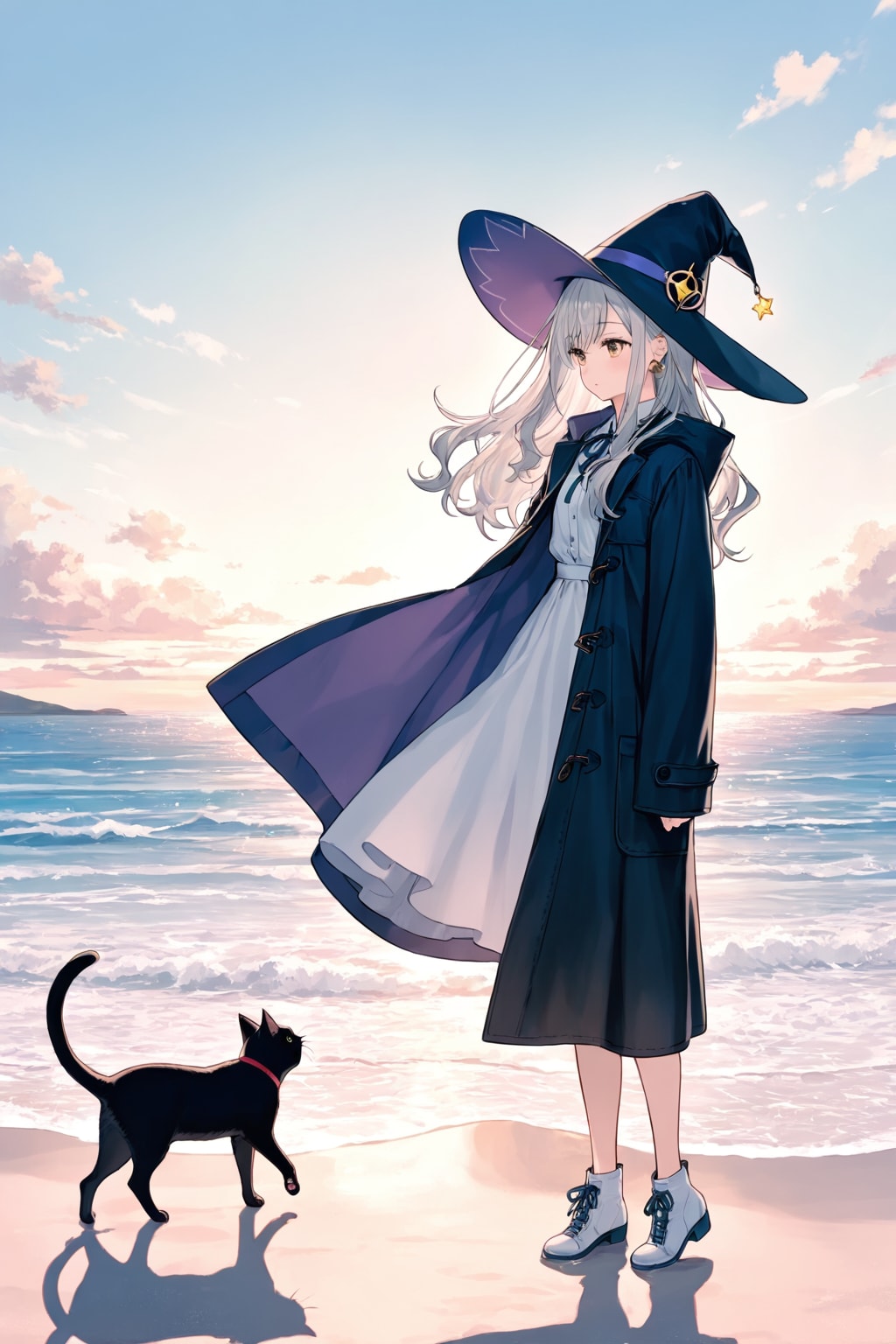 砂浜の魔女と黒猫
