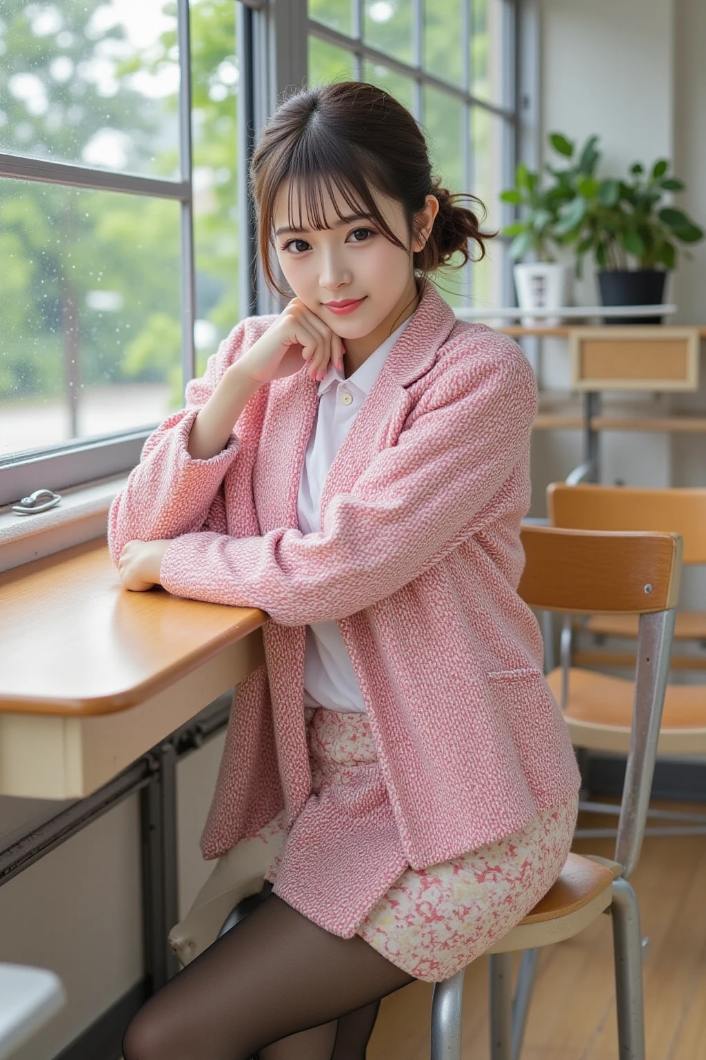 頬杖をついた美女