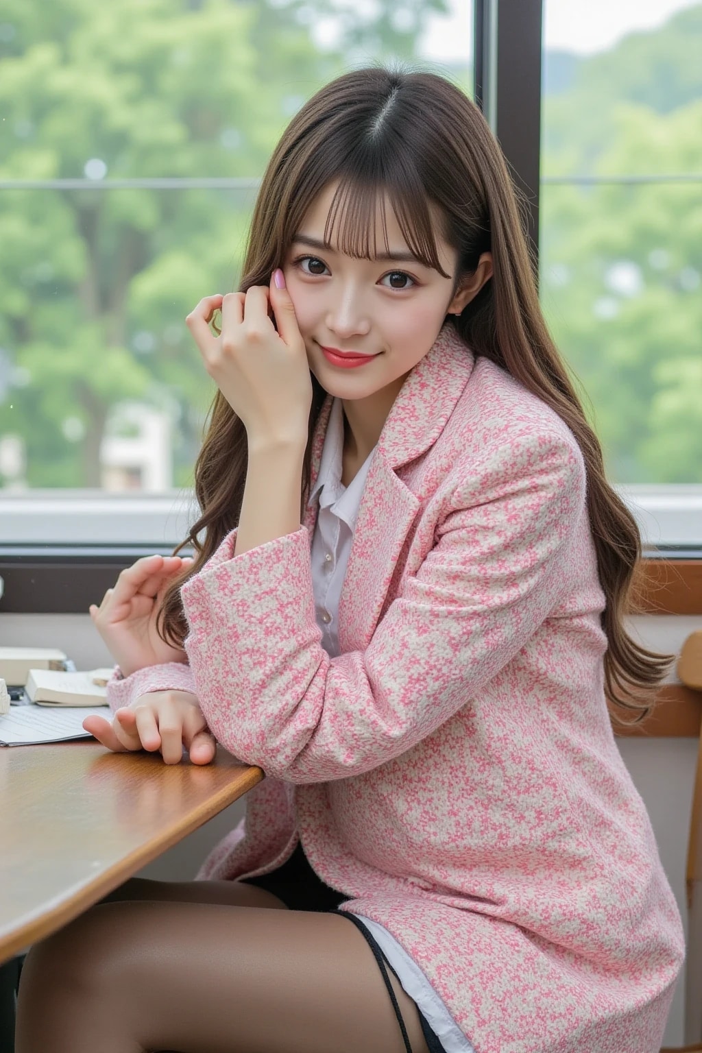 頬杖をついた美女