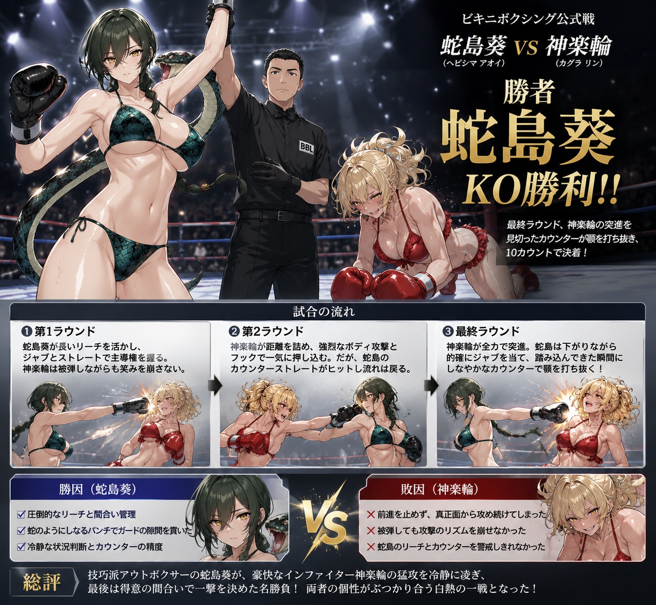 勝者：蛇島葵　敗者：神楽輪