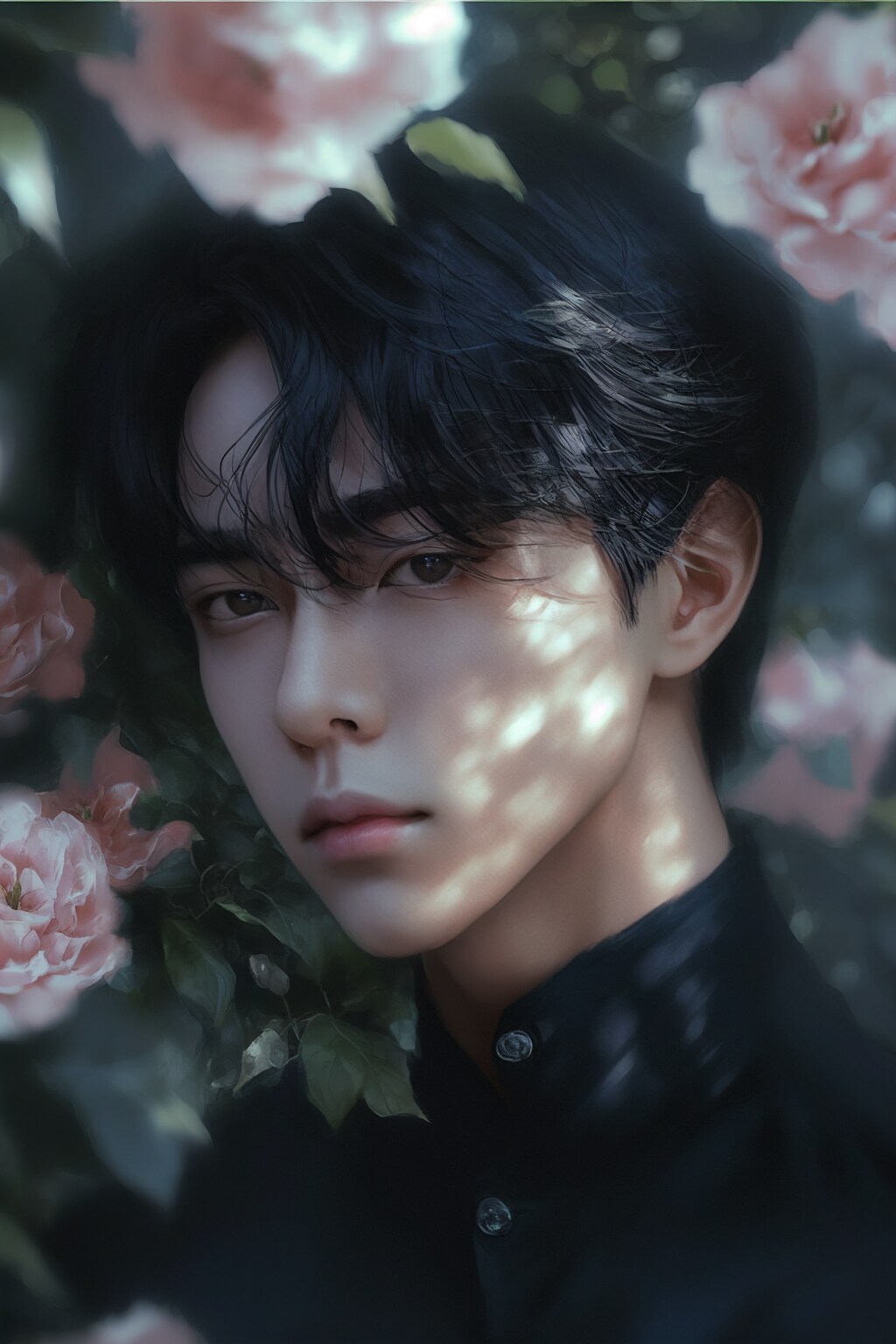 花と男性（椿）