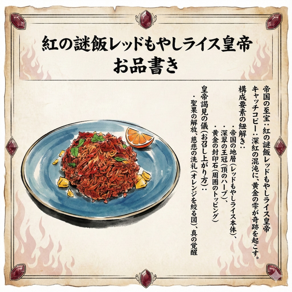 紅の謎飯レッドライスもやし皇帝を食すミラ