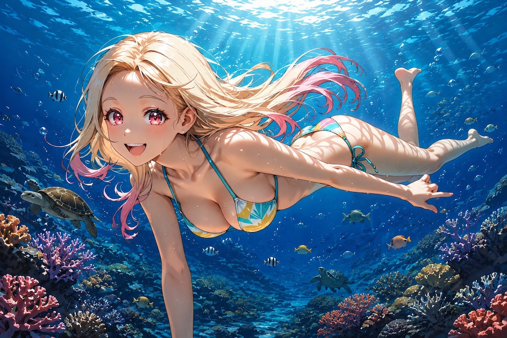 海中を散策する愛桜ちゃん