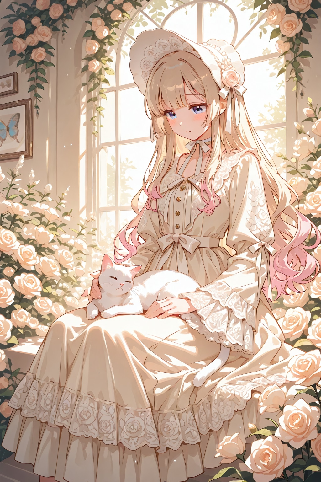 猫とフリルドレス少女と花と。 | の人気AIイラスト・グラビア
