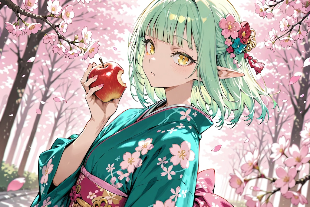 桜とエルフの女の子
