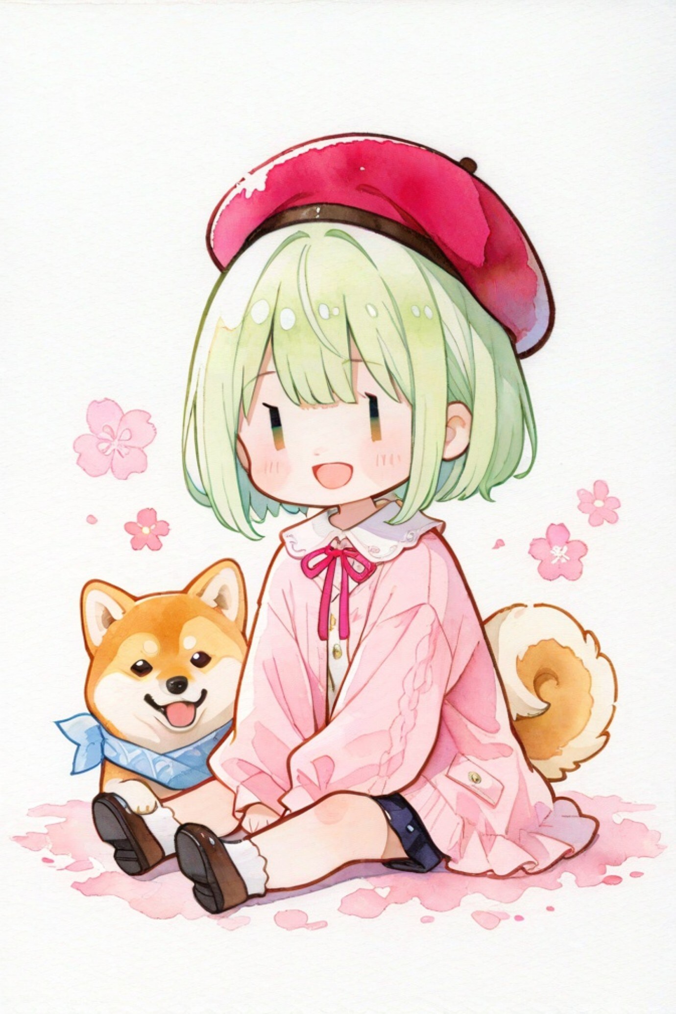 柴犬と緑髪ちゃん | の人気AIイラスト・グラビア