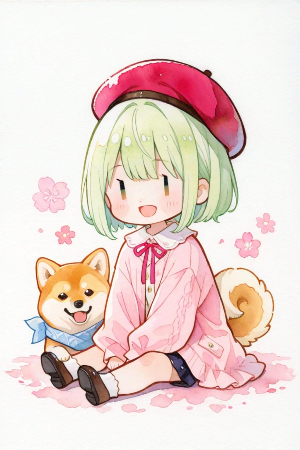 柴犬と緑髪ちゃん
