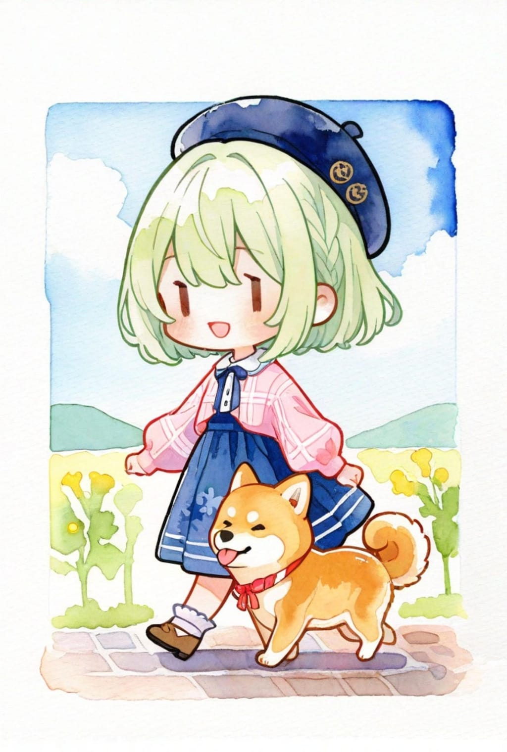 柴犬と緑髪ちゃん