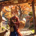 神社を清掃する狐娘 2枚目