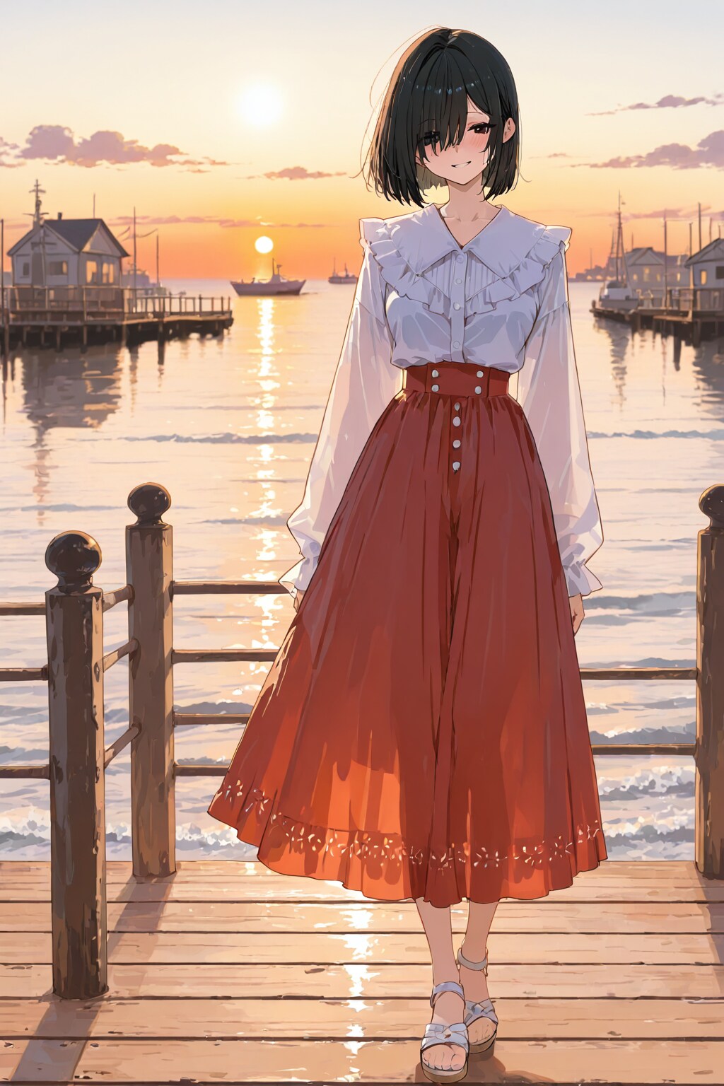 夕陽の見える桟橋で