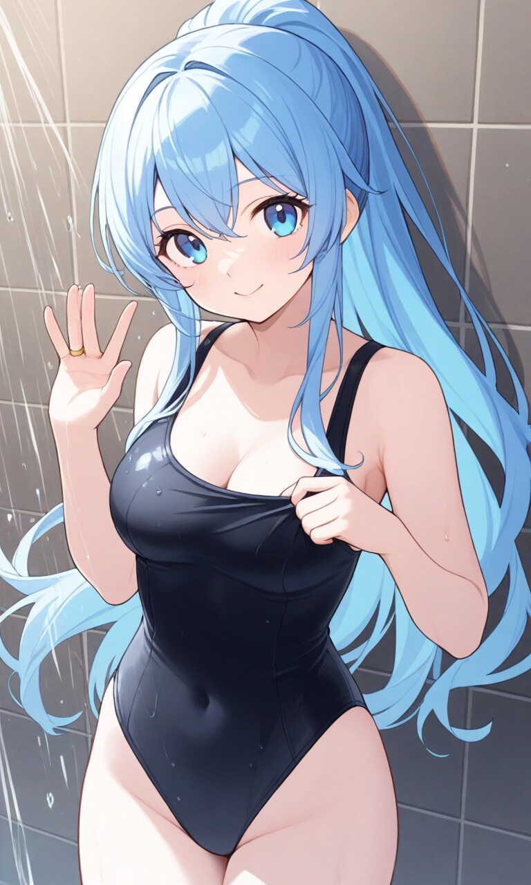 おユキさんの黒ワンピース水着