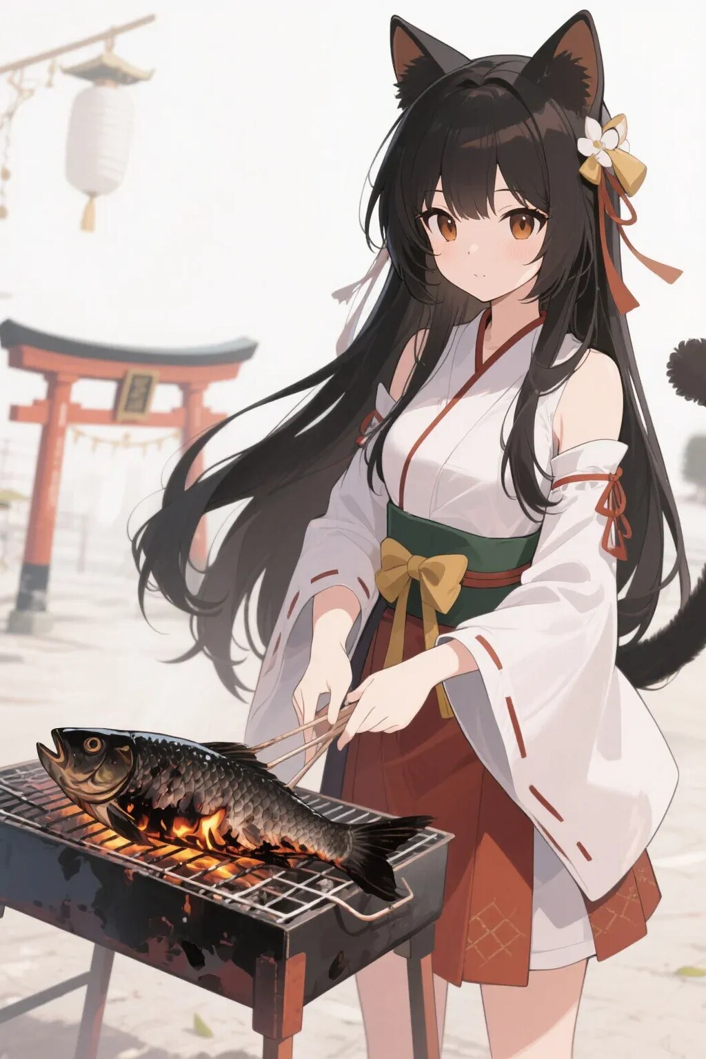魚を焼くさくらちゃん