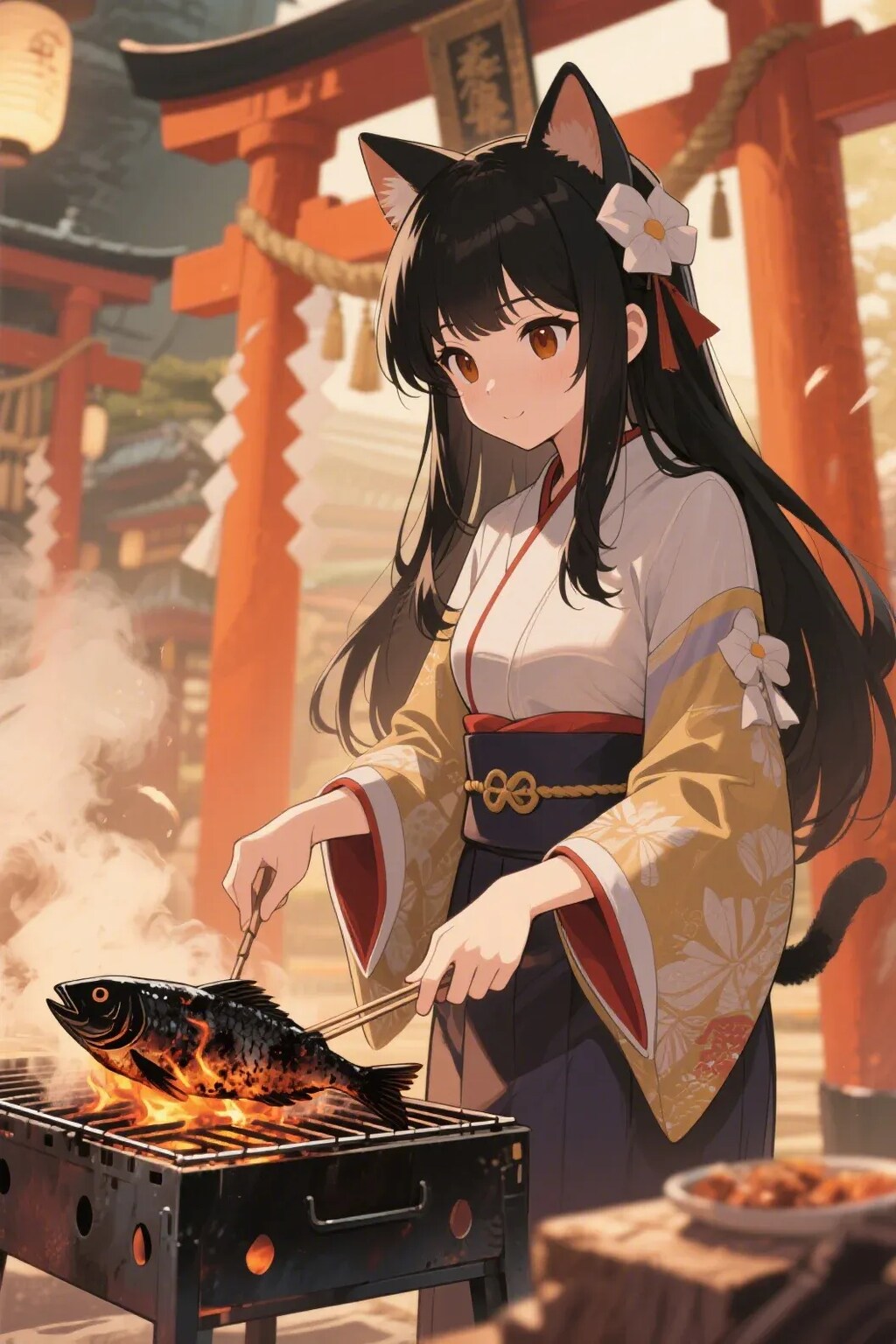 魚を焼くさくらちゃん