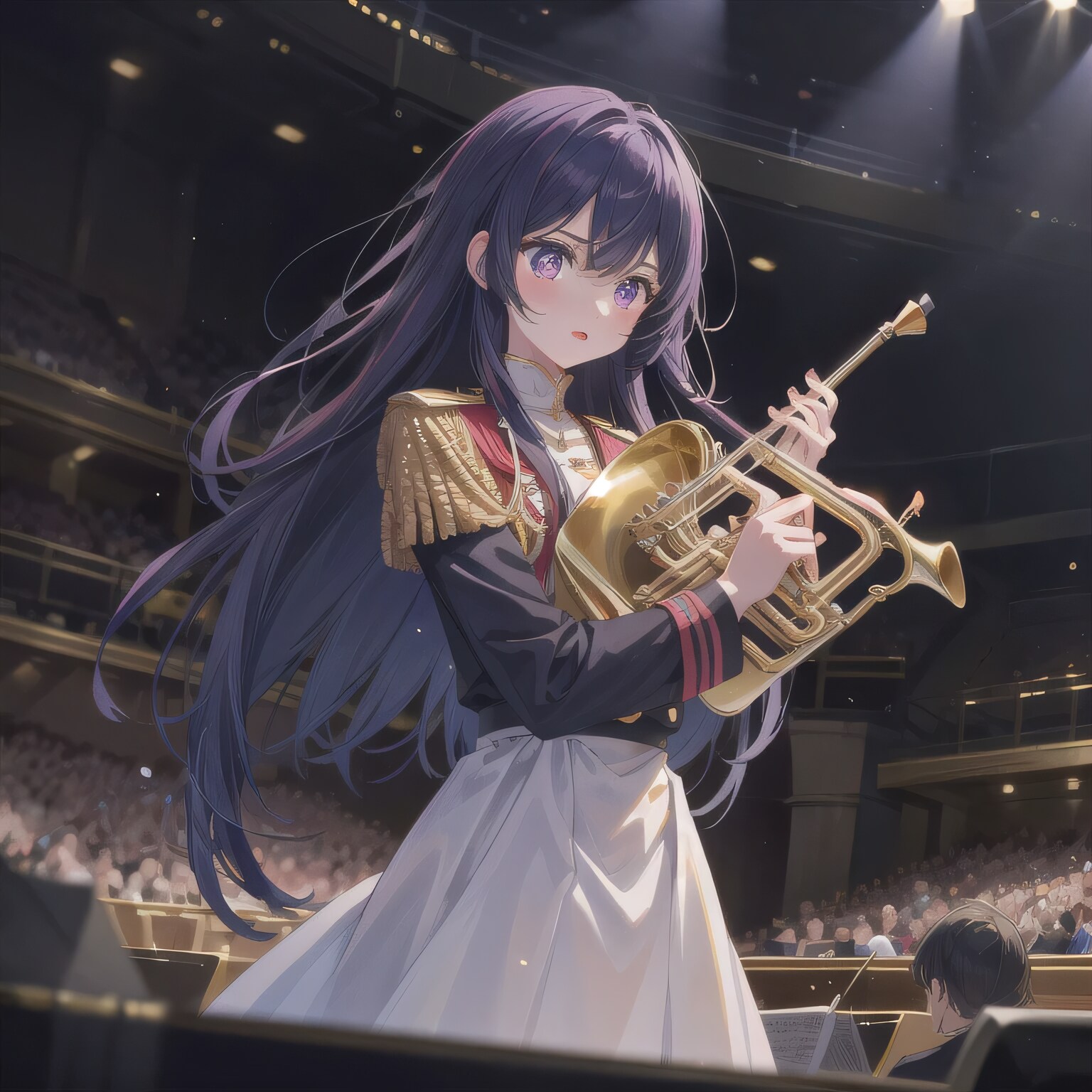 紫髪ロングでブラスバンドの少女 | の人気AIイラスト・グラビア