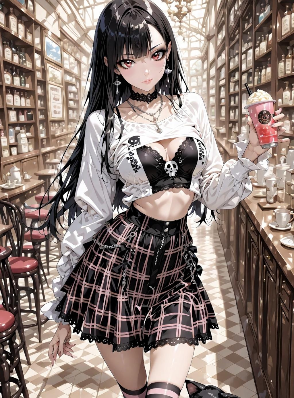 涼し気なカフェにて