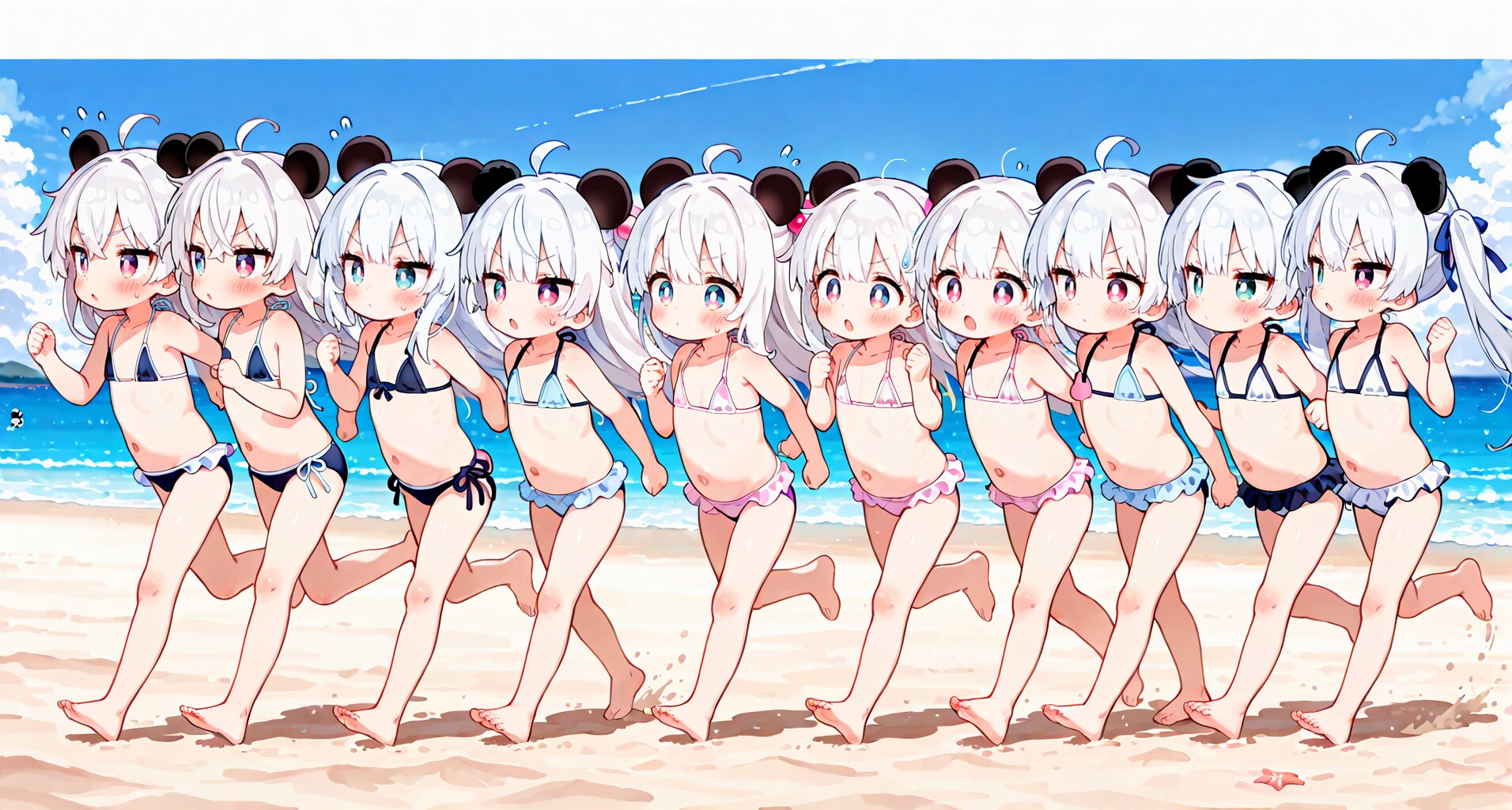 てん（１０匹の）Ｐ（パンダ）が季節外れの水着で大脱走！