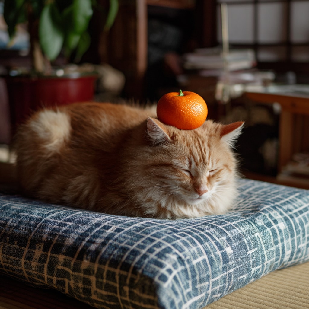 ねこのうえにあるみかん